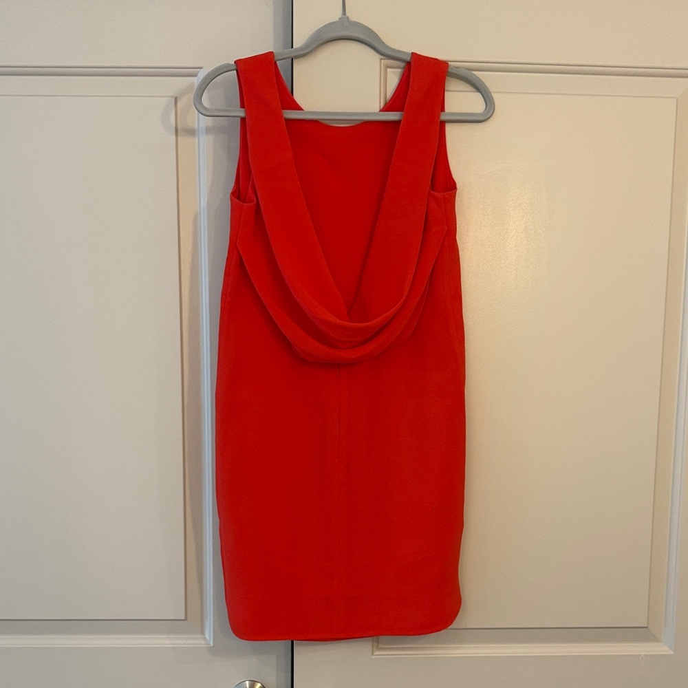 Coral / Poppy Chic Open Cowl Back Sleeveless Shift Dress, BCBG sz 4